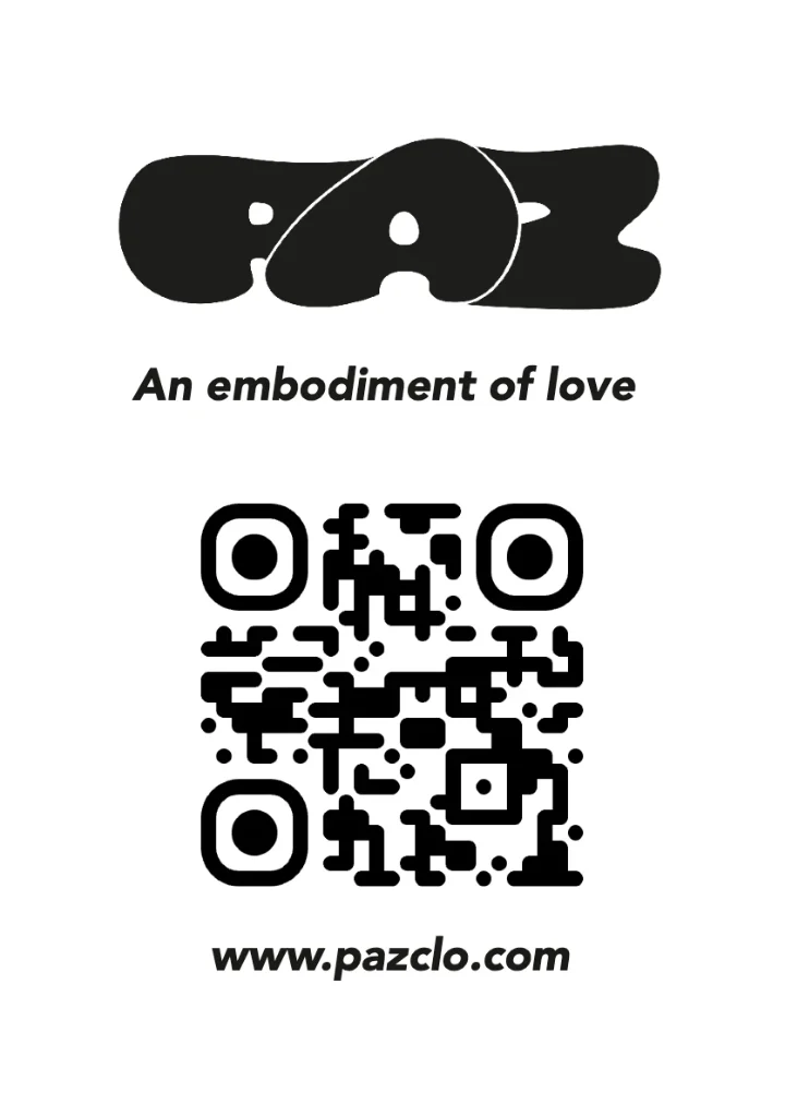 Sticker front: the PAZ wordmark, a QR code and www.pazclo.com
